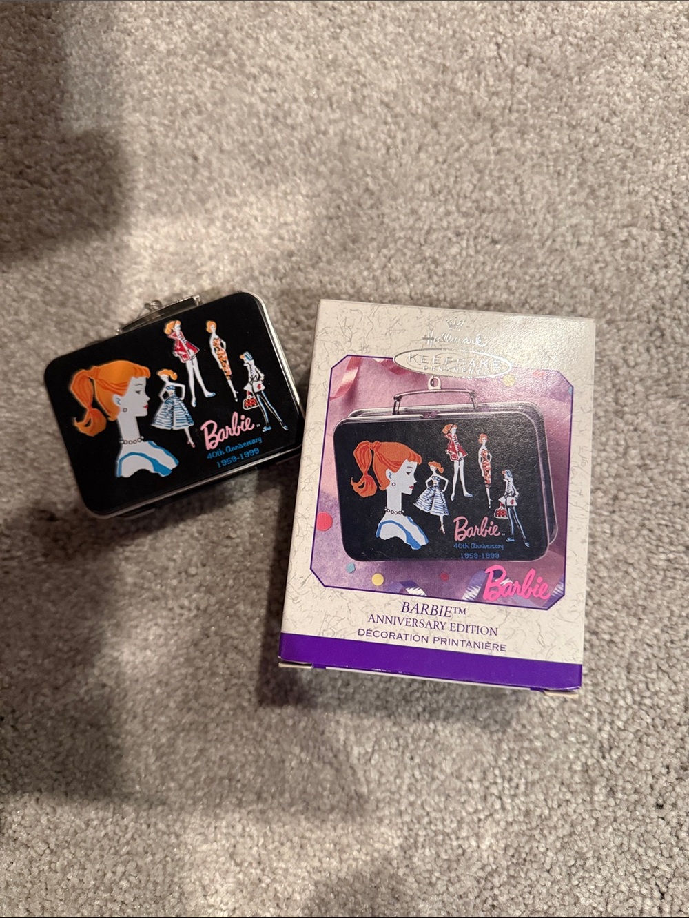 Barbie Black Retro Lunchbox Tin Ornament - Anniversary Edition